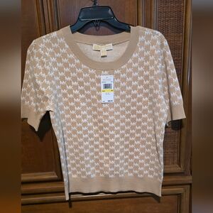 Michael Kors Beige and White Logo Sweater Brand New With Tags Size Medium